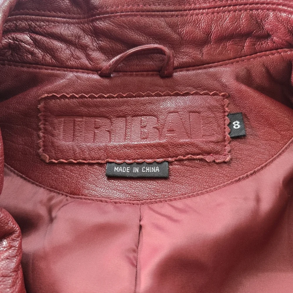 Tribal Deep Red Leather Moto Inspired Zip Up Jacket 8 - Picture 7 of 8